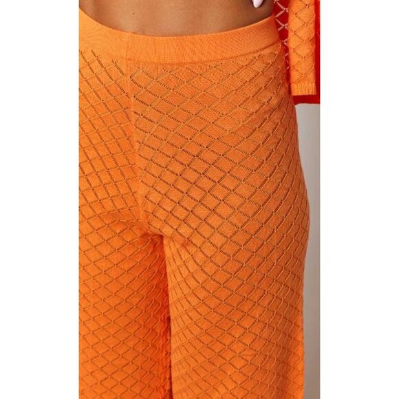 Beginning Boutique Zaida Orange Knit Wide Leg Knit Pants‎ US 2 $69 NWT Chic Fun - Picture 3 of 16